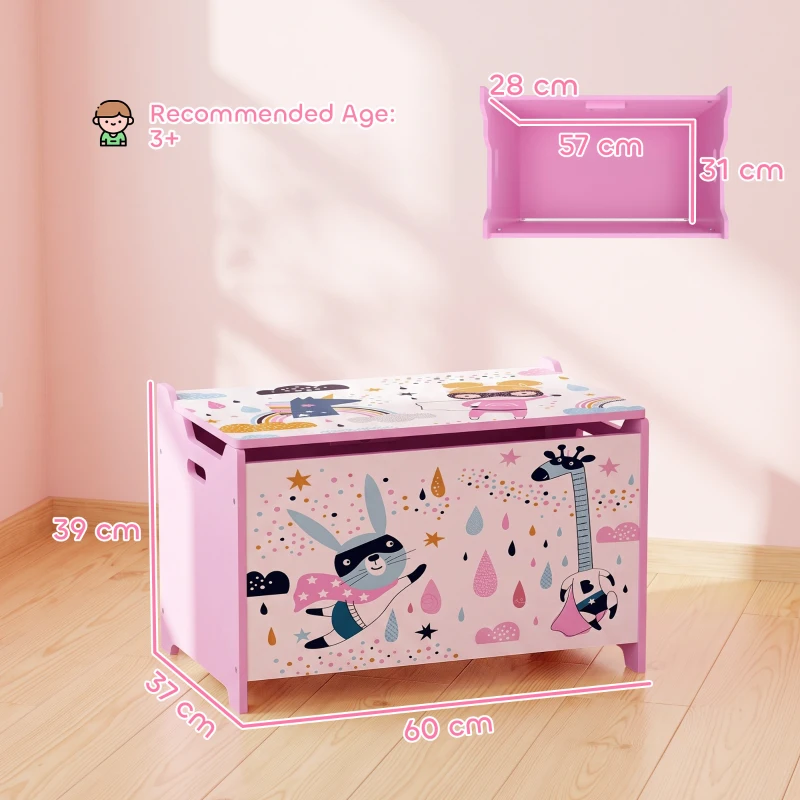 AIYAPLAY Storage Chest, Wooden Toy Chest with Lid, Flip-Top, Security Hinges and Anti-Pinch Design for Kids, Pink