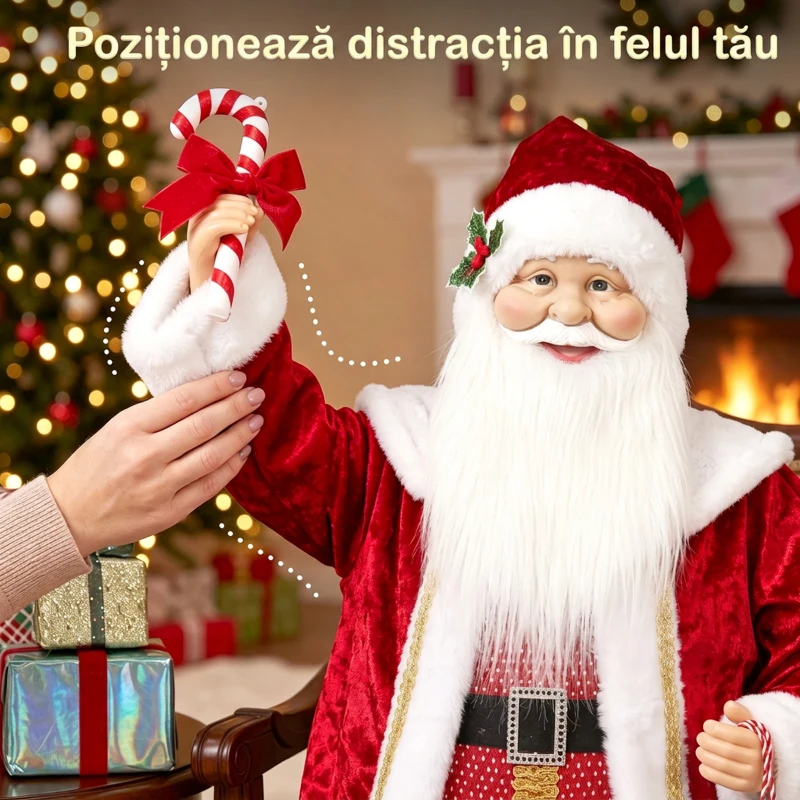 HOMCOM Moș Crăciun Animat cu Muzică și Dans 120 cm, Brațe Reglabile, Decor Crăciun Roșu