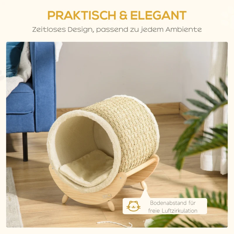 Pawhut kattenbed voor katten met plank, kattenhuis, kattenhut voor binnen, kaki