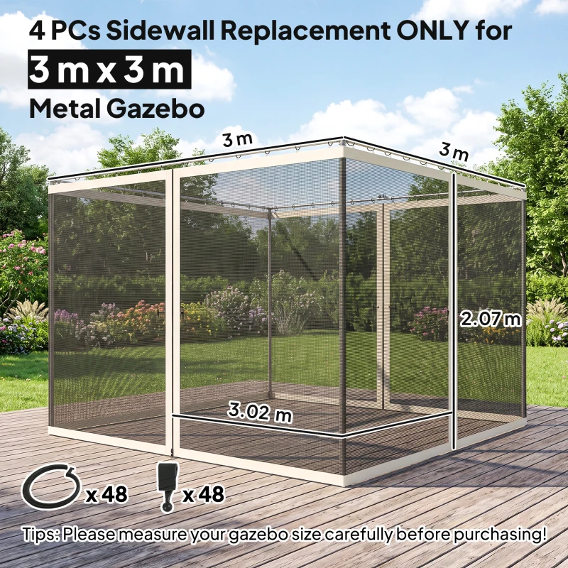 Outsunny 302 x 207cm Universal Replacement Mesh Sidewall Netting for Gazebos and Canopy Tents, (Sidewall Only) White