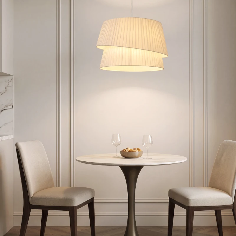 HOMCOM Suspension Luminaire Élégante à Double Abat-Jour, Rosace Dorée, Câble Réglable, Ampoule Non Incluse E14 40 W, Blanc