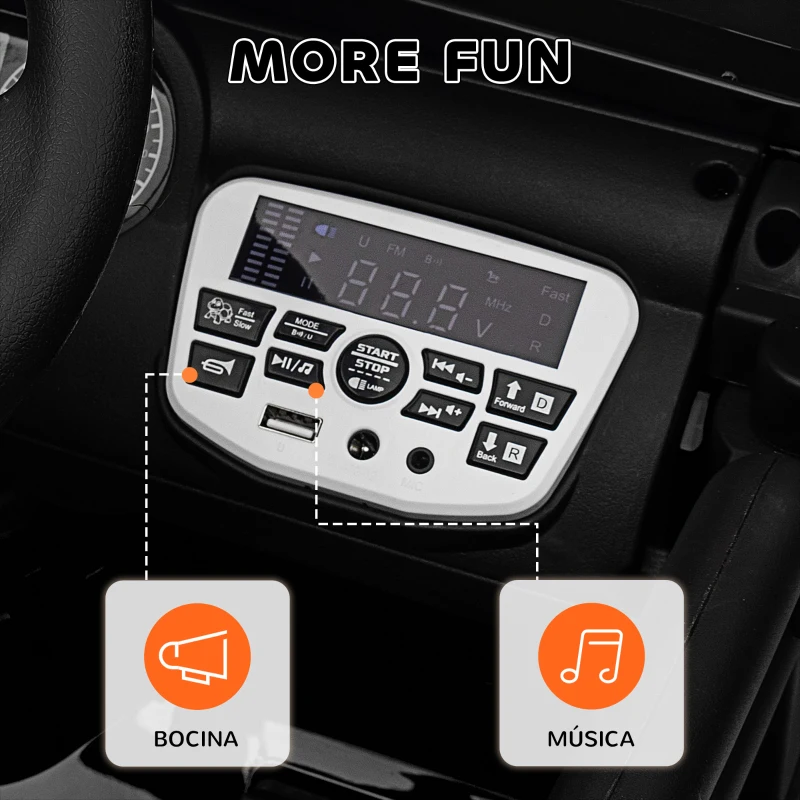 AIYAPLAY Coche Eléctrico para Niños de +3 Años con Batería 12V Mando a Distancia Faros LED Bocina Música Negro
