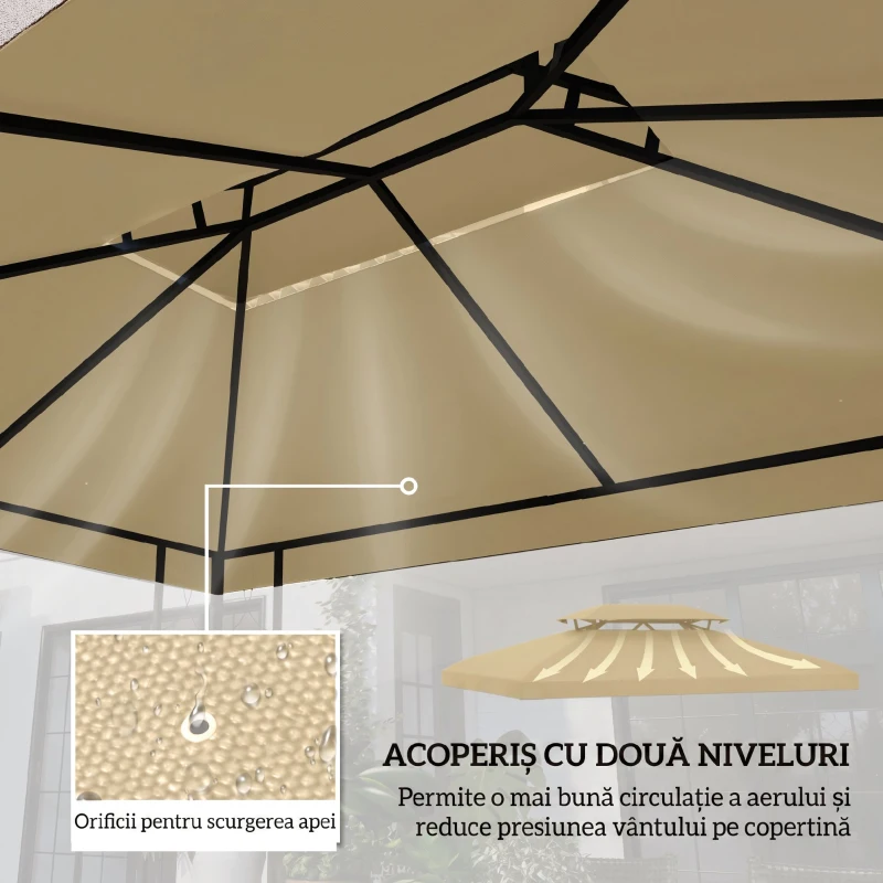 Outsunny Acoperiș de Rezervă pentru Pavilion 4x3 m din Poliester Anti-UV cu Structură în 2 Nivele, Crem