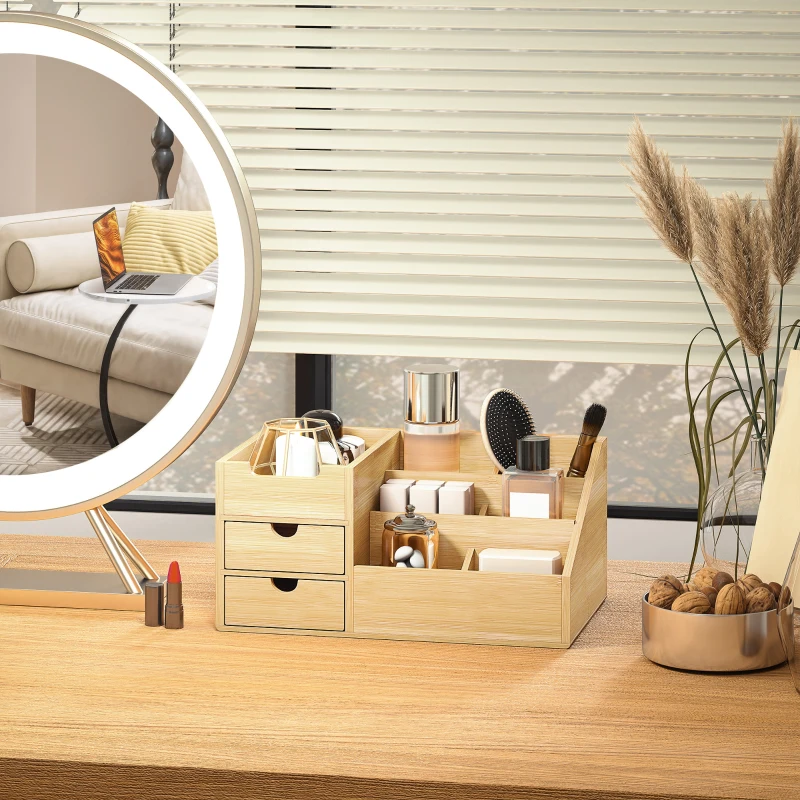 HOMCOM Schreibtischorganizer aus Bambus Aufbewahrungsbox mit Schublade - Stiftebox Büro Box Organisation Stiftehalter für Schreibtisch, Büro Natur 33 x 20,5 x 15,5 cm