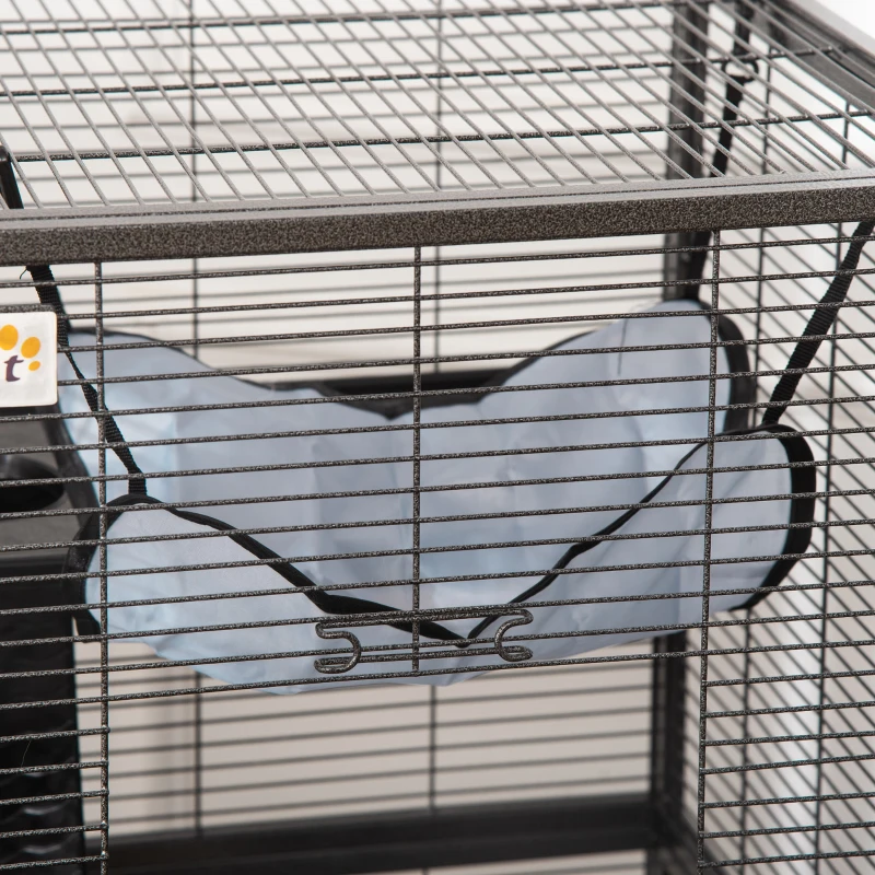 PawHut knaagdierenkooi, kooi op wielen voor kleine huisdieren, konijnenhok met 3 verdiepingen en 2 deuren, metaal, staal, 52 x 52 x 113,5 cm knaagdierenkooi kooi voor kleine huisdieren deuren met wielen metaal | Aosom.nl