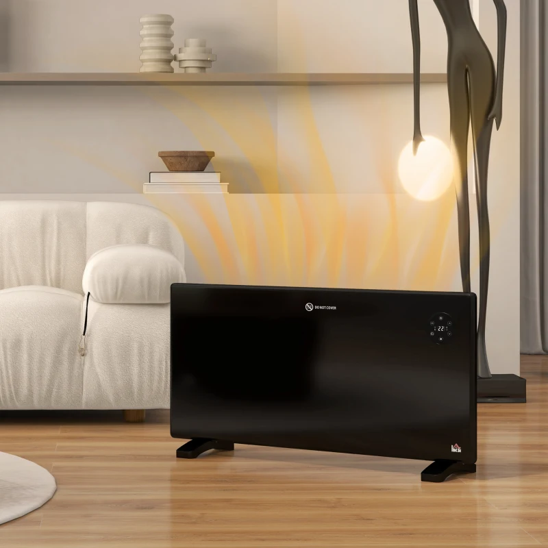HOMCOM 2000W Electric Convector Heater, Freestanding or Wall Mounted, Space Heater with Adjustable Thermostat, Timer, Black