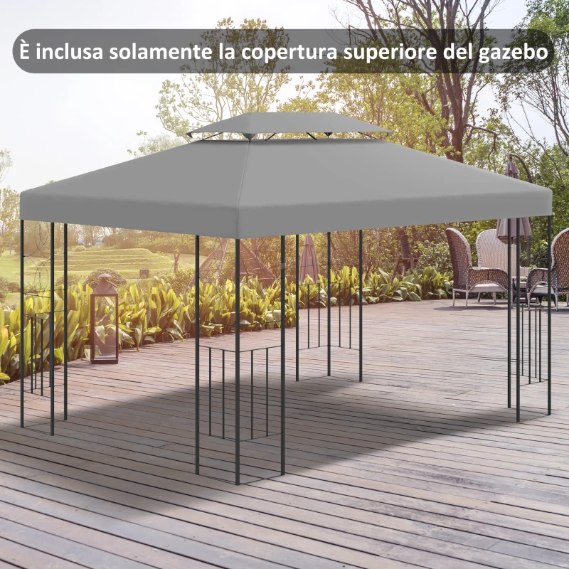 Outsunny Copertura per Gazebo 4x3 m a 2 Livelli in Poliestere con Cinghie e 10 Fori di Drenaggio, Grigio