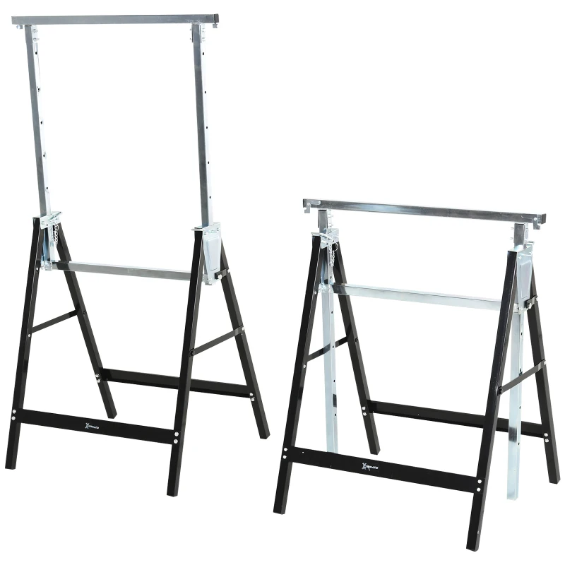 DURHAND Sägebock, Arbeitsbock, Hohenverstellbar, Faltbar, Metall, Schwarz, 68 x 56 x 80-130 cm, Belastbarkeit 200kg