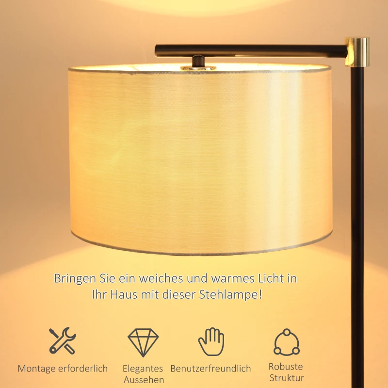 HOMCOM Stehlampe Wohnzimmer Stehleuchte 40W moderne Standleuchte mit E27 Fassung Stoffschirm für Schlafzimmer Büro elegant Gold+Schwarz 48 x 32 x 152 cm