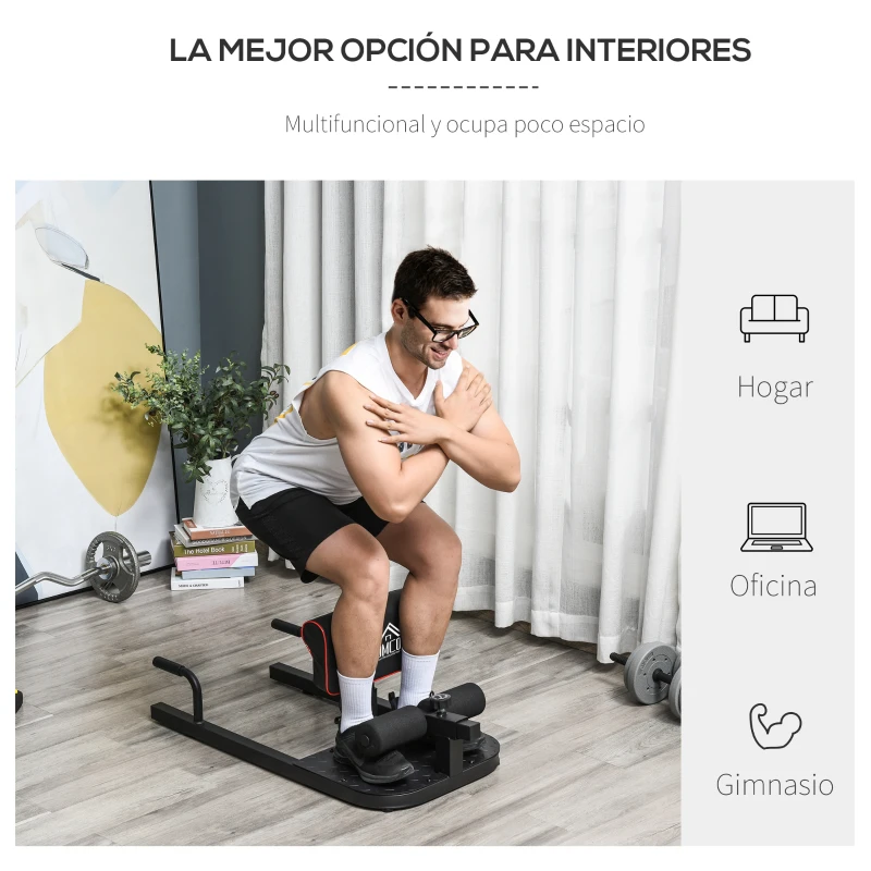 HOMCOM 3-en-1 Máquina Equipo de Sentadilla para Ejercicios Abdominales Tablero Supino Multifuncional Máquina de Piernas Ayuda en Cuclillas Negro