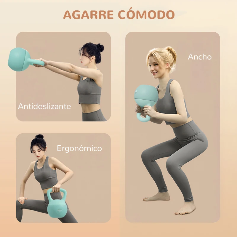 SPORTNOW Pesa Rusa 8 kg Kettlebell Relleno de Arena Metálica Mango Antideslizante para Casa 19x19x28 cm Verde y Gris