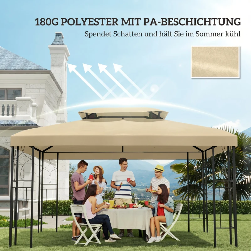 Outsunny Acoperiș de Rezervă pentru Pavilion 4x3 m din Poliester Anti-UV cu Structură în 2 Nivele, Crem