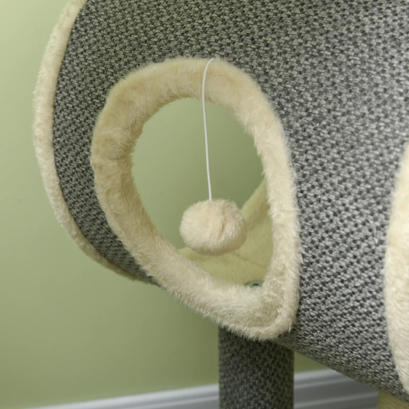 PawHut Krabpaal Klimboom, 1 kattenhol, 2 ligplatforms, 60B x 40D x 104H cm , Grijs + Natuur