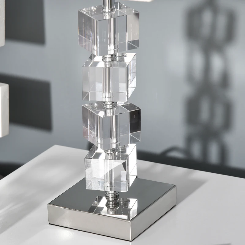 HOMCOM Lámpara de Mesita de Noche con Casquillo E14 Máx. 40W Cristal Giratorio y Base de Metal para Dormitorio 20x20x47cm Crema