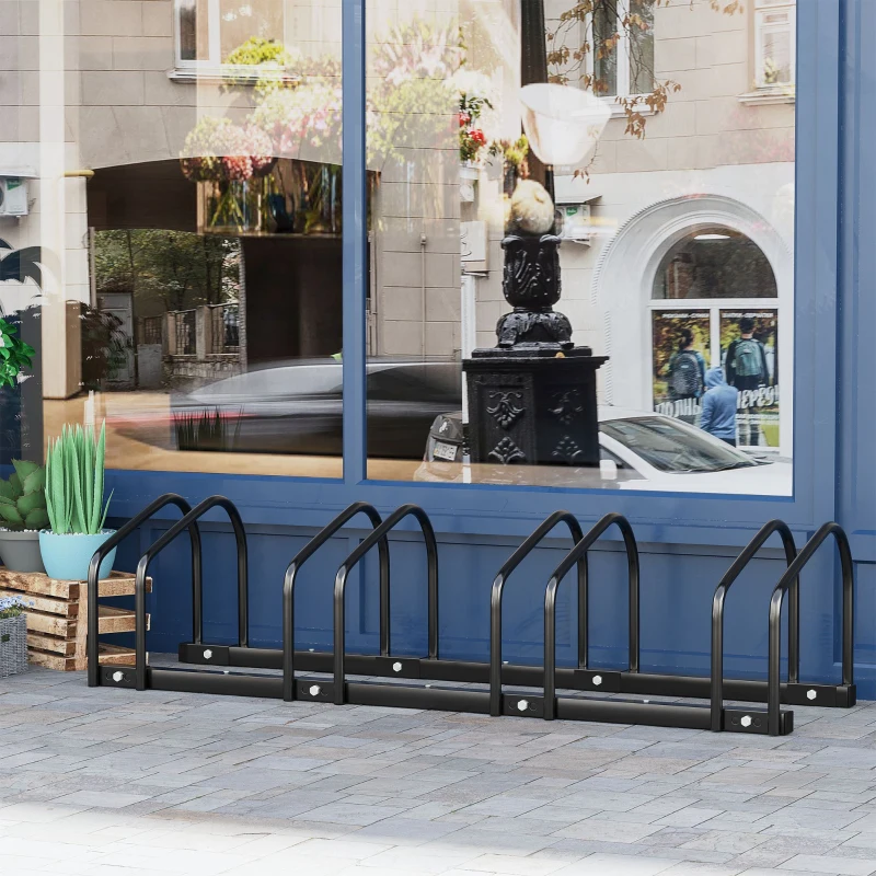 HOMCOM Aparcamiento para 4 Bicicletas Soporte de Acero para Aparcar Bicicletas en el Suelo o Pared 110x33x27 cm Negro