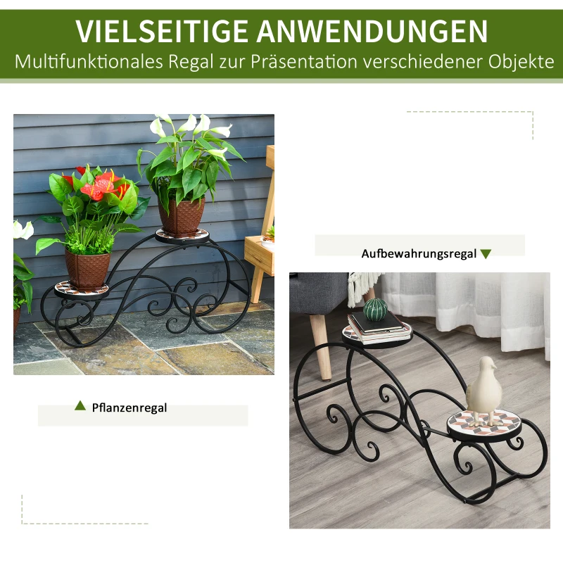 Outsunny Blumentreppe Pflanzenregal 2 Ablagen Pflanzenständer Retro-Design Deko Metall 75L x 22 x 37,5 cm