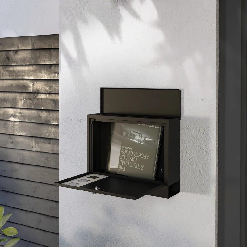 HOMCOM Cassetta Postale in Metallo con 2 Chiavi di Sicurezza, 3 Finestre e Foro di Drenaggio, 36.5x11.5x29 cm, Nera