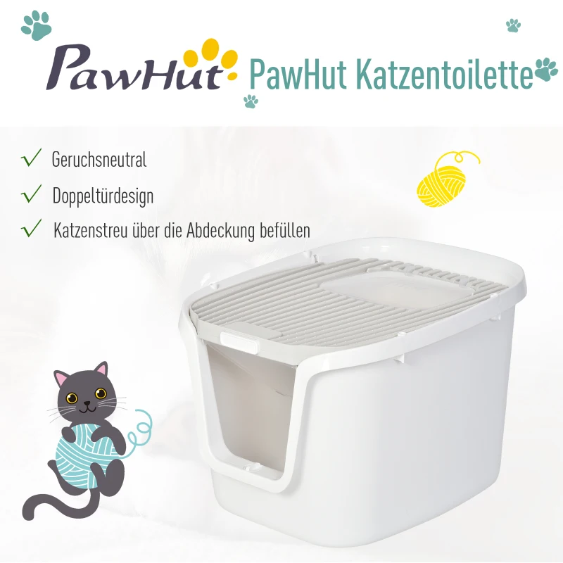 PawHut Katzentoilette mit 2 Türen, Katzenklo mit Bodenschale und Schaufel, Desodorierungsbox, PP ABS, 55,5 x 44,5 x 38,3 cm
