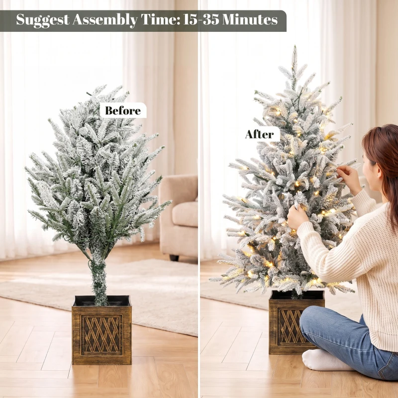 HOMCOM 90 cm Prelit Flocked Table Christmas Tree, Artificial Christmas Tree with 70 Warm White LED Lights, 488 Tips, Green