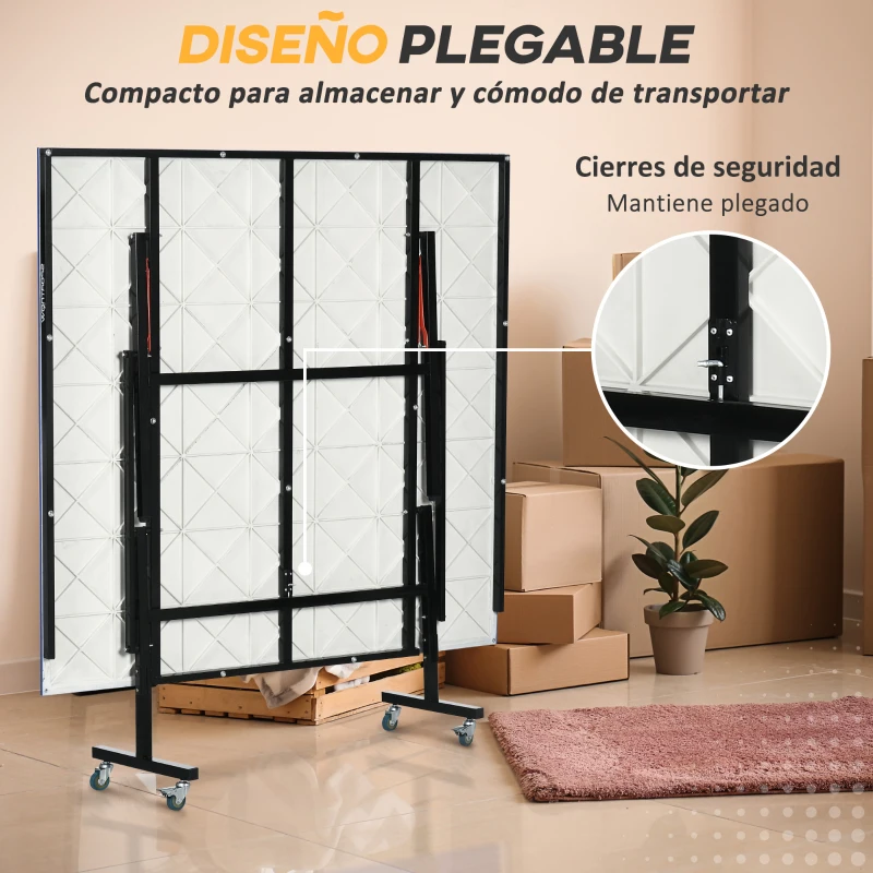 SPORTNOW Mesa de Ping Pong Plegable con Ruedas para Interior y Exterior con Red Palas y Pelota 274x152,5x76 cm Azul