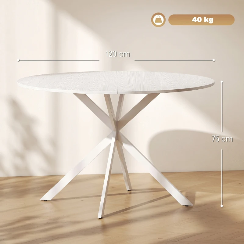HOMCOM Tavolo da Pranzo Rotondo Stile Industriale con Gambe a Croce in Acciaio, Ø120x75 cm, Bianco