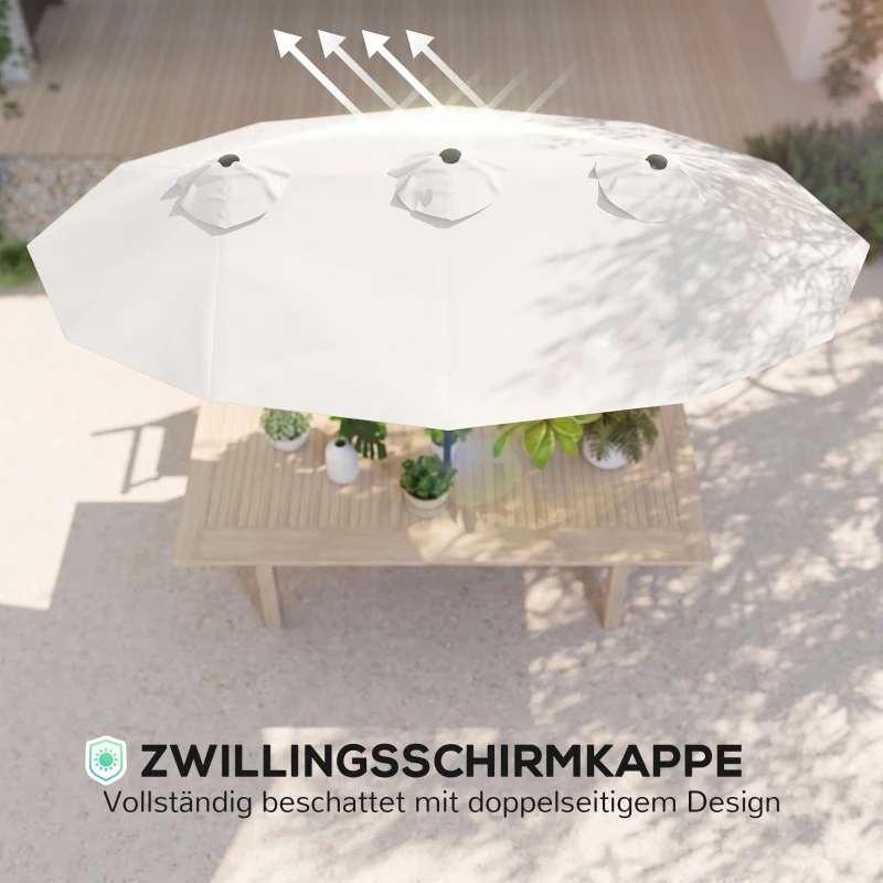 Outsunny Sonnenschirm, Gartenschirm, neigbar, mit Handkurbel, Winddach, Polyester+Stahl, Cremeweiß, 295 x 152 cm