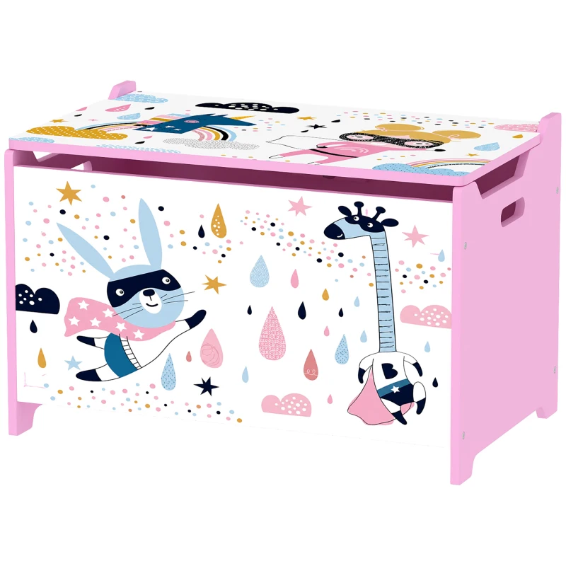 AIYAPLAY Storage Chest, Wooden Toy Chest with Lid, Flip-Top, Security Hinges and Anti-Pinch Design for Kids, Pink