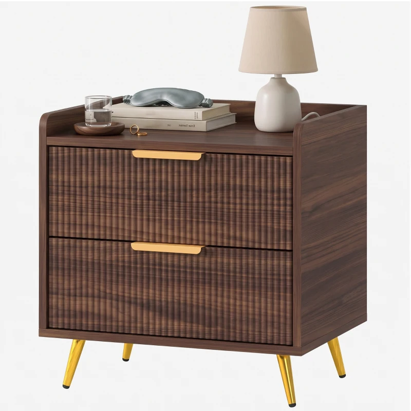 HOMCOM Elegant Two-Drawer Bedside Table - Walnut Brown