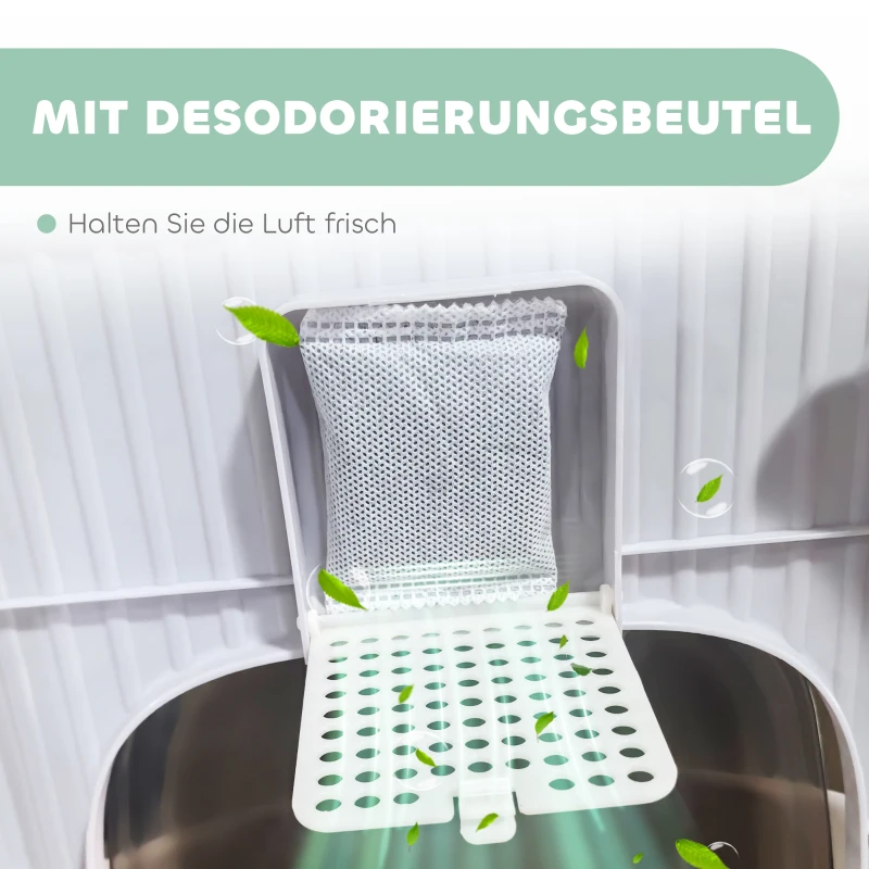 PawHut Kattenbak met deksel boveninstap schep uitschuifbare lade voor katten tot 4,5 kg, 40,5x52,5x42,5 cm Grijs
