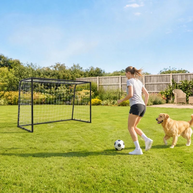 SPORTNOW Football Goal, 6 x 4ft Football Net with Ground Stakes and Metal Frame, Training Equipment for Indoor Outdoor Play