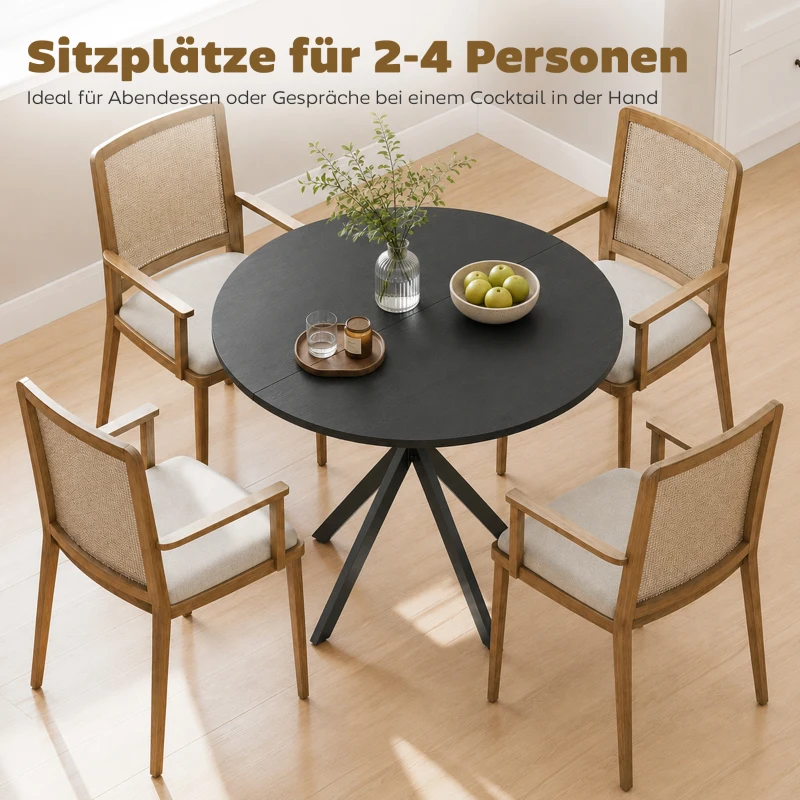 HOMCOM Runder Küchentisch, 80 cm, kompakte Tischplatte, Spanplatte, Metall, Schwarz