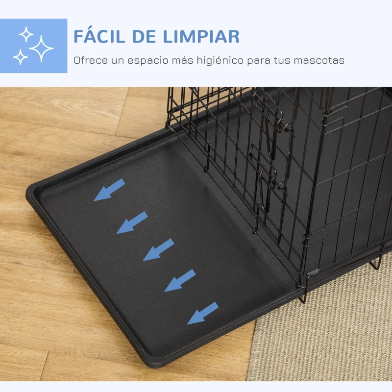 PawHut Jaula para Perros Plegable Transportín para Perros con 2 Puertas Bandeja Extraíble y Asa 75x48,5x53 cm Negro