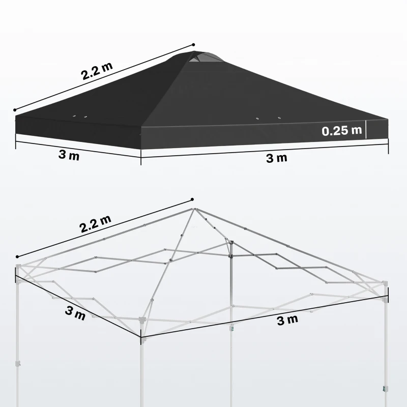 Outsunny gazebo roof replacement UV50+ Waterproof Pop Up Canopy Cover with 8 Drainage Holes 3 x 3 m Black