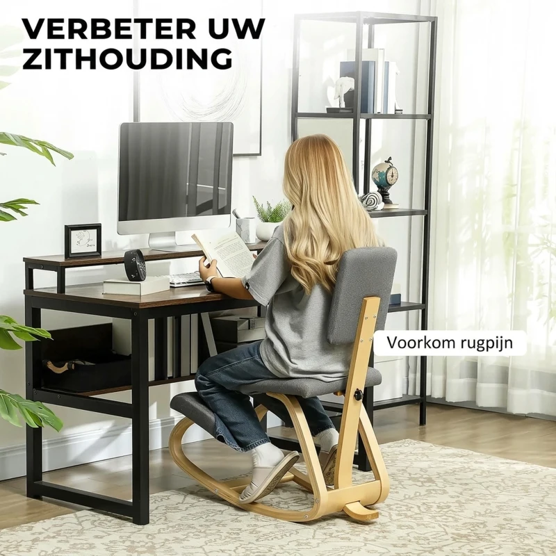 HOMCOM Ergonomische Kniestool, Kniehocker Gezondheidsstoel voor Thuis, Kantoor, Meditatie Grijs(m-4)