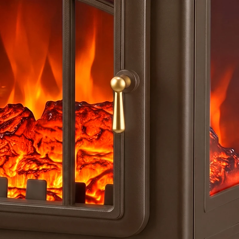 HOMCOM Electric Fireplace Stove, 1000/2000W 3-Sided Freestanding Fireplace Heater with 3D Flame Log, Thermostat, Brown