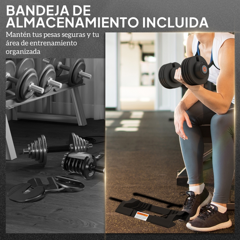 SPORTNOW Mancuerna Ajustable 4 en 1 20 kg Ajuste Rápido de Peso con Base de Almacenaje Mango Antideslizante para Gimnasio en Casa