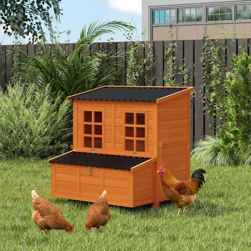 PawHut Hühnerstall mit Nestkasten für 3-4 Hühner, Wasserfestes Dach, Tannenholz, Kunststoff, 100 x 86 x 100 cm, Orange