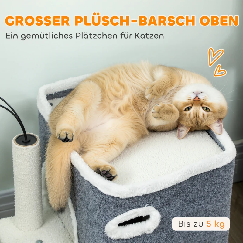 PawHut kattenkrabpaal, bovenligplaats, 2-verdiepingen huis, sisalpalen, Grijs