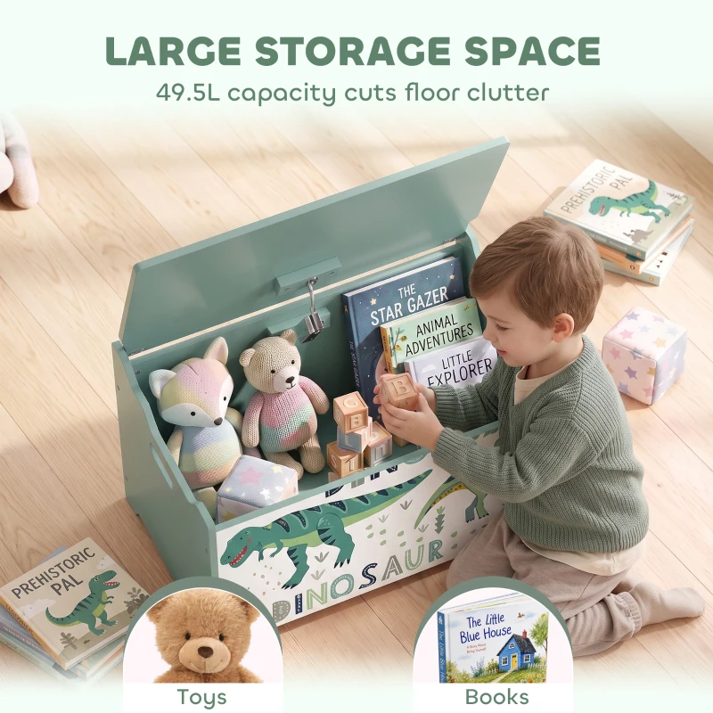 AIYAPLAY Storage Chest, Wooden Toy Chest with Lid, Flip-Top, Security Hinges and Anti-Pinch Design for Kids, Green
