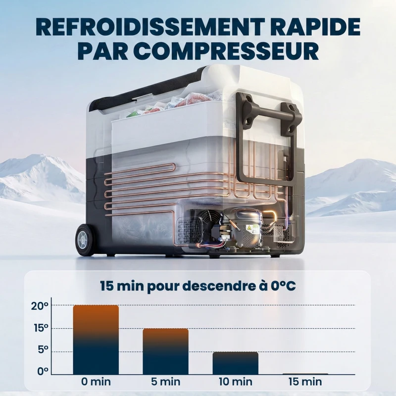 Outsunny Glacière Électrique Voiture Réfrigérateur Portable à Compression 50L -20 à 20 ℃ 300kg Double Zone 72,6x39x51,3cm Noir