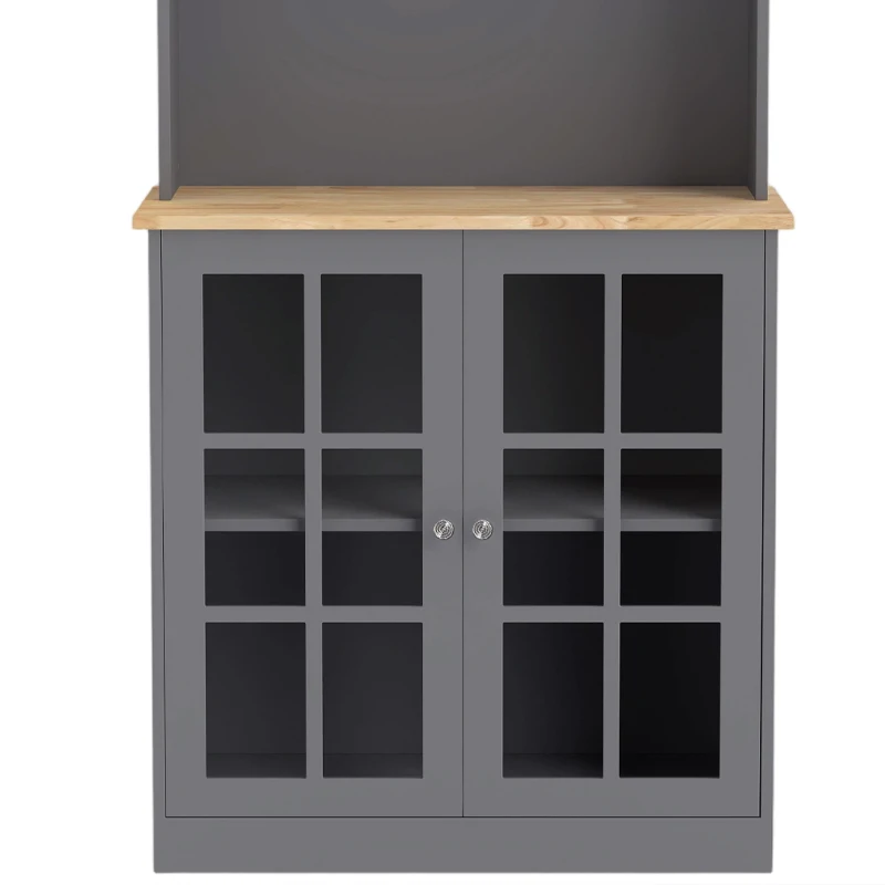 HOMCOM Kitchen Pantry, Buffet Hutch with 3 Storage Cabinets, 2 Open Shelves and Large Countertop for Kitchen, Grey