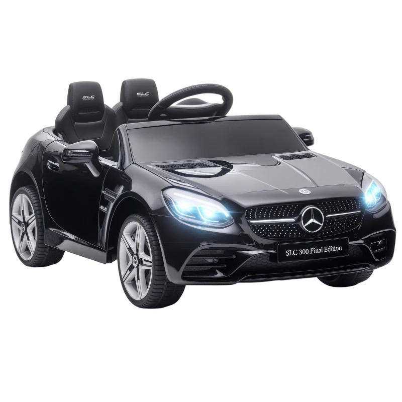 AIYAPLAY Kinder-Elektroauto, mit LED-Scheinwerfern, Sicherheitsgurt, Hupe, Musik, 3-5 km/h, schwarz, 107 x 62,5 x 44cm