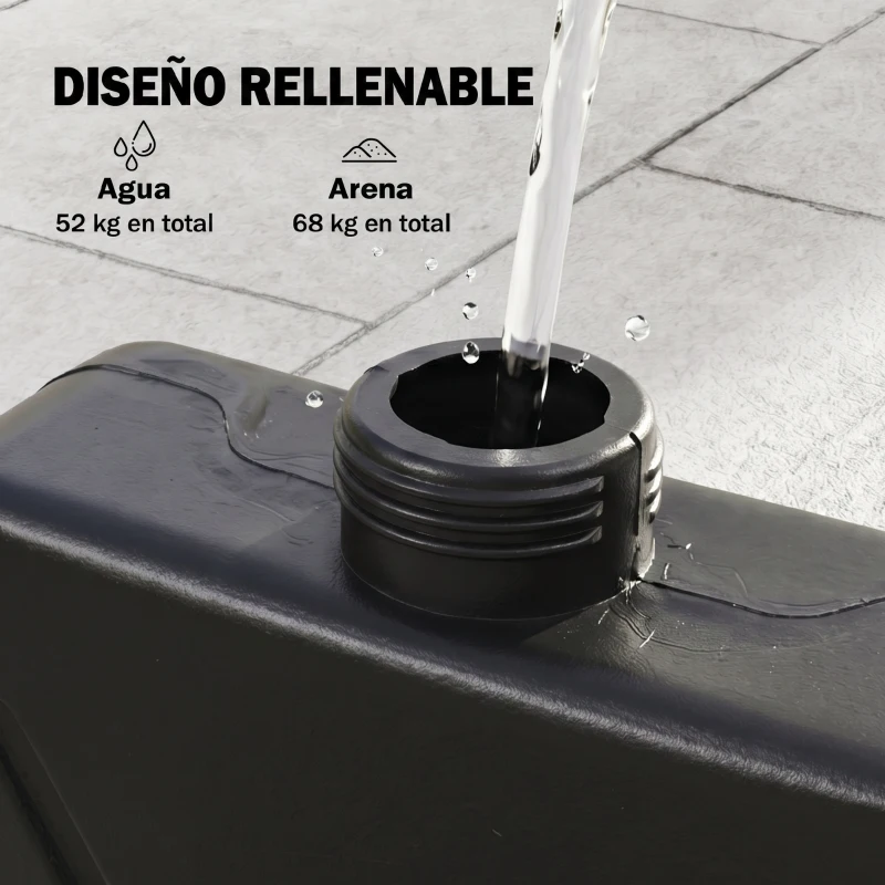 Outsunny Base para Sombrilla de 4 Piezas Rellenable con Arena 68 kg o Agua 52 L para Jardín Patio Terraza Negro