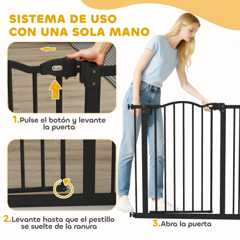 PawHut Barrera para Perros con Ancho Ajustable 74-87 cm Barrera de Seguridad para Perros con 1 Extensión Negro
