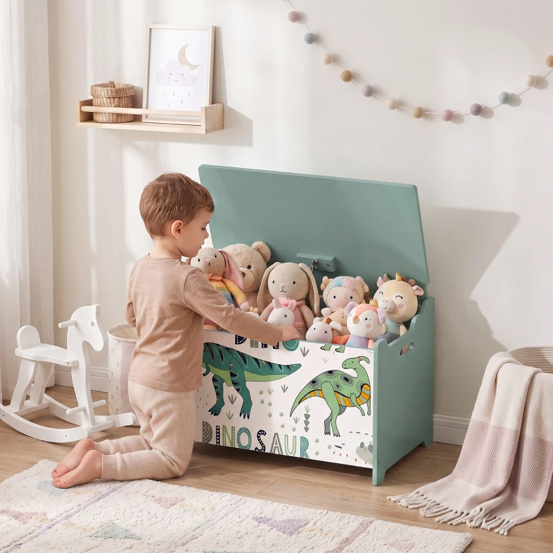 AIYAPLAY Storage Chest, Wooden Toy Chest with Lid, Flip-Top, Security Hinges and Anti-Pinch Design for Kids, Green