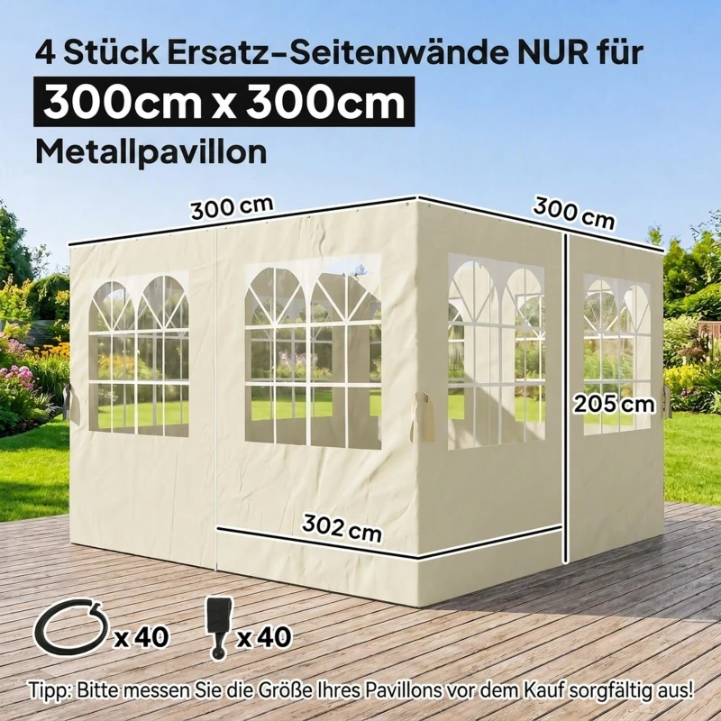 Outsunny Pavillon-Seitenwände, 4 Seitenwand-Paneele für Gartenpavillon, mit Reißverschluss, 3 x 3 m Pavillon, Cremeweiß