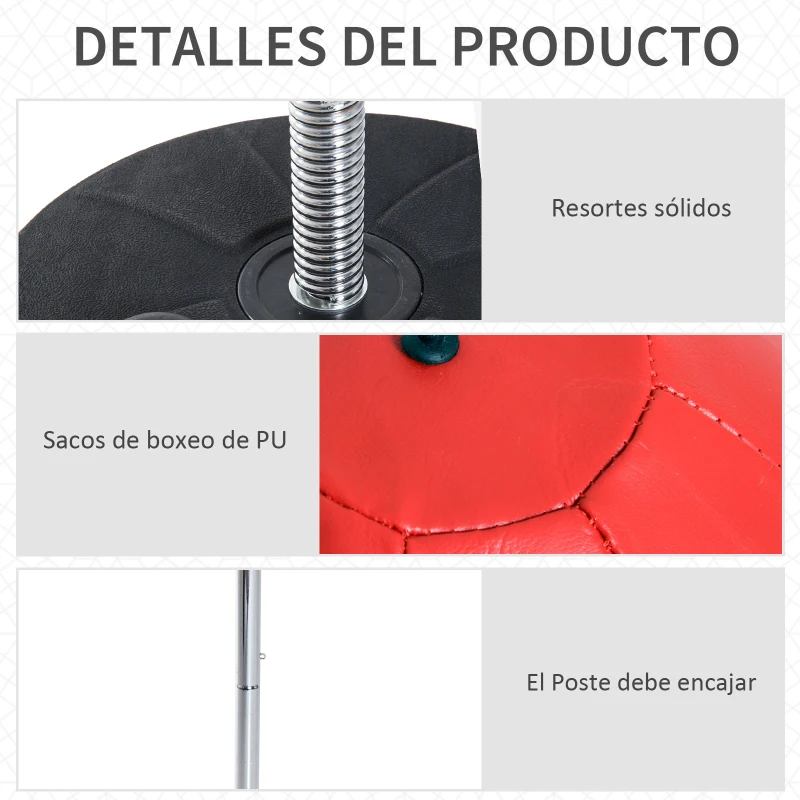 HOMCOM Saco de Boxeo de Pie con Altura Ajustable en 4 Niveles 126-144 cm Base Rellenable y Guantes de Boxeo Rojo y Negro