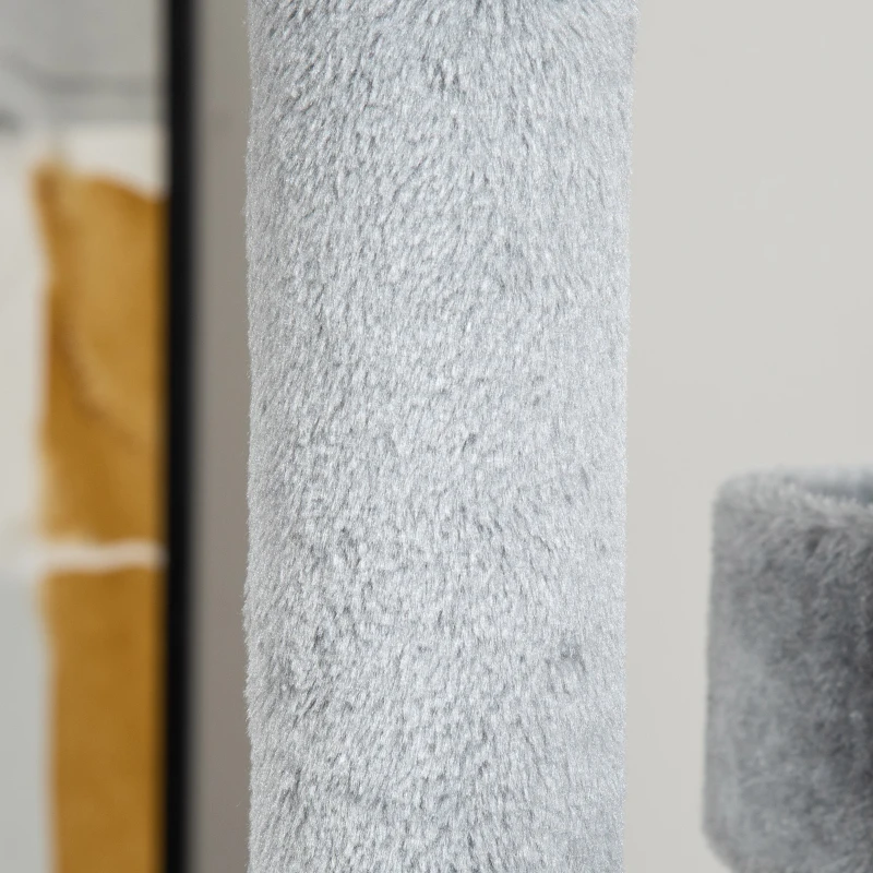 PawHut Árbol Rascador para Gatos 48x48x107 cm Torre para Gatos con Cueva de Fieltro Desmontable Hamaca Camas Plataformas Gris