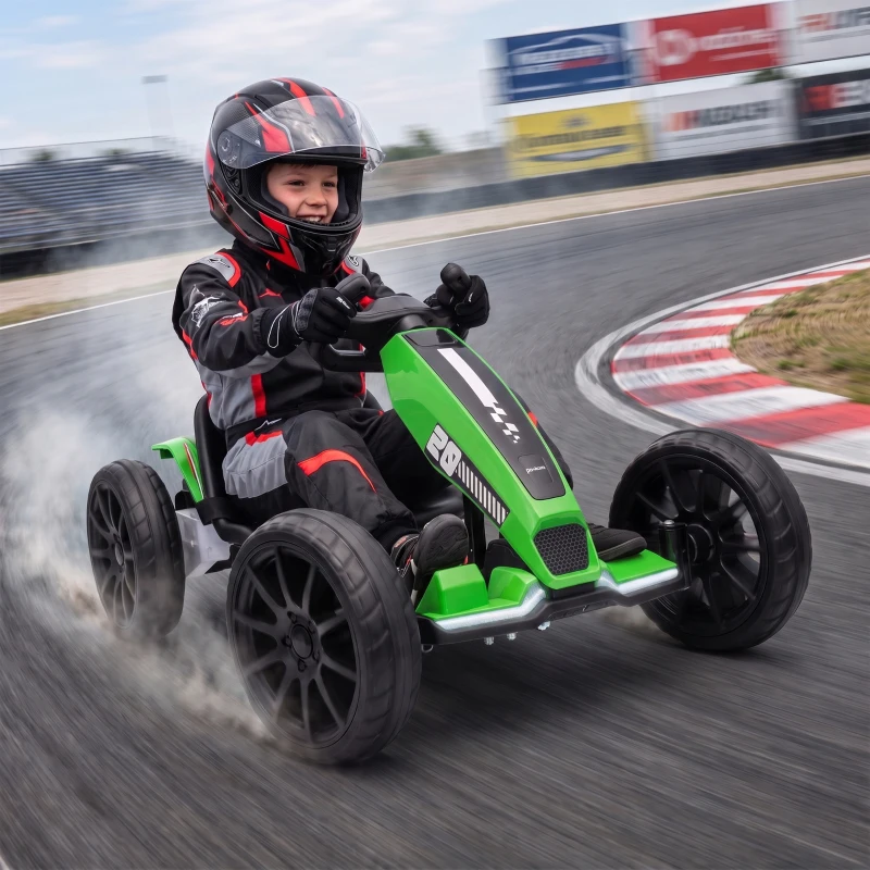 AIYAPLAY 12V Electric Go Kart for Kids with Dual Motors, Adjustable Seat, Soft Start, LED Lights, EVA Wheels, for Age 3-6, Green