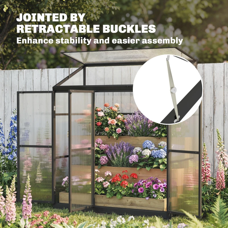 Outsunny 6 x 1.5ft Polycarbonate Greenhouse, Quick Setup, Lean-to Green House with 3 Hinged Doors, Top Vent, Black